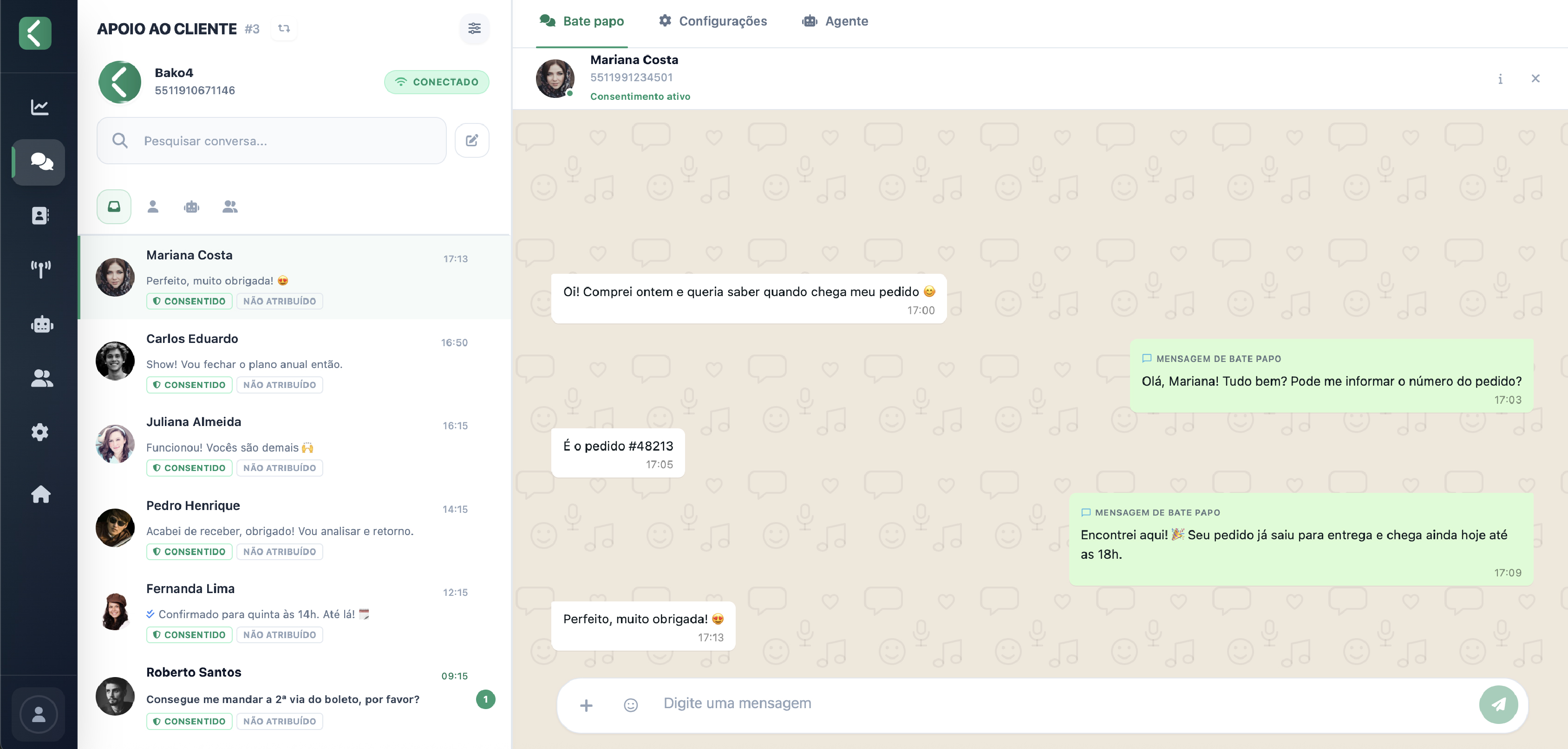 Tela de conversas do Bako4 Chats